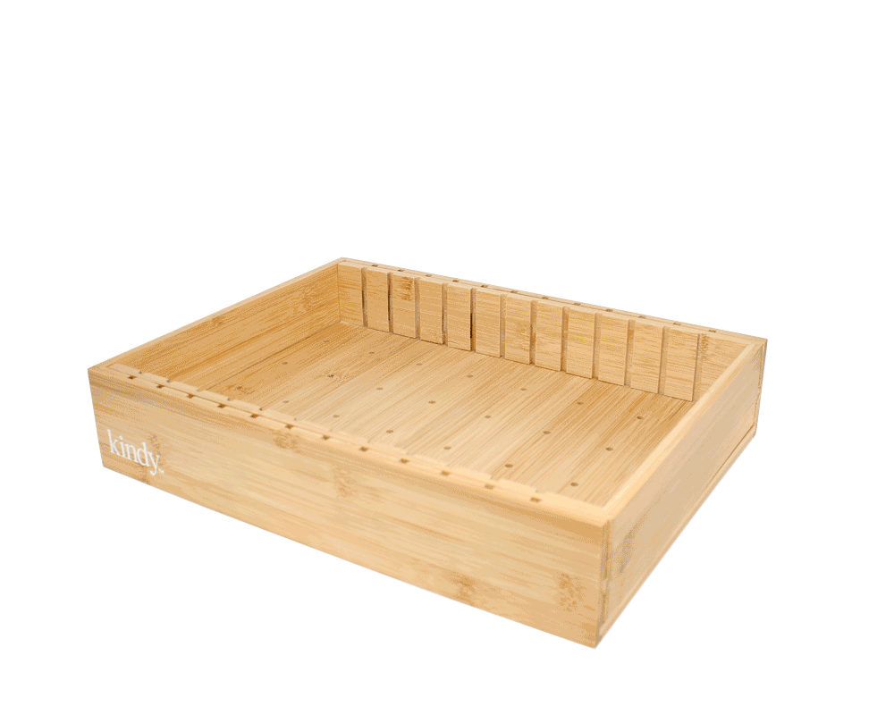 Montessori toddler kitchen organiser with labelled spaces